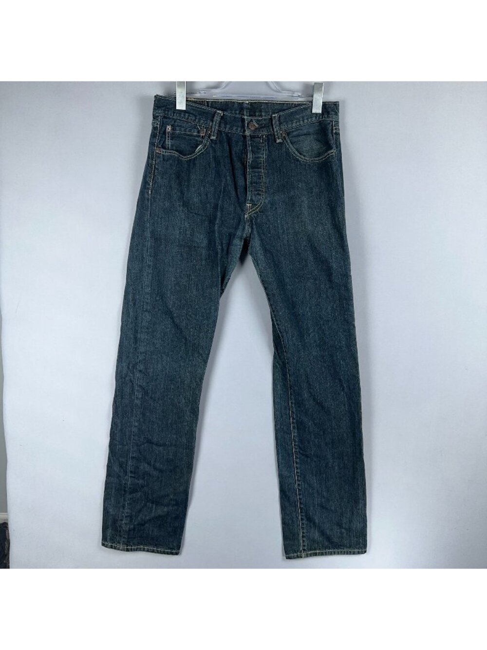 Levis 501 Straight Leg Jeans 100% Cotton Mens Size W33 L34 Blue Dark Wash
